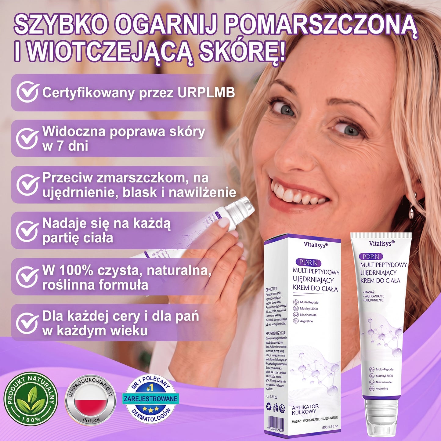 Polecany przez dermatologów🥇 |🍇 Vitalisys® PDRN Multi-Peptide Masujący Krem do Ciała – przeciwstarzeniowy, nawilżający, ujędrniający, regenerujący, wyrównujący koloryt, redukuje trądzik, przebarwienia, brodawki, znamiona i łuszczycę.❤️