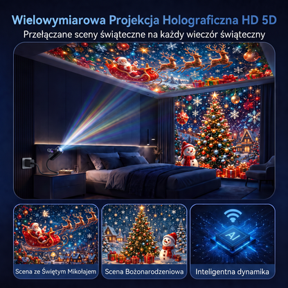 LEFUN® 🍈Inteligentny projektor świąteczny 5D nowej generacji ✨ – 🎅 Dynamiczne światło holograficzne tworzące magiczną atmosferę w domu 💎