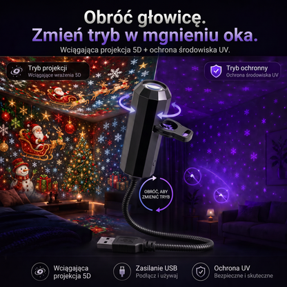 LEFUN® 🍈Inteligentny projektor świąteczny 5D nowej generacji ✨ – 🎅 Dynamiczne światło holograficzne tworzące magiczną atmosferę w domu 💎